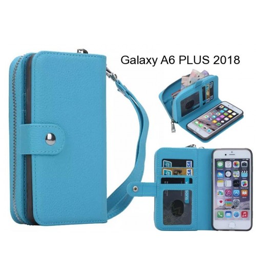 Galaxy A6 Plus 2018 Case Coin Wallet Case Full Wallet Leather Case - Blue