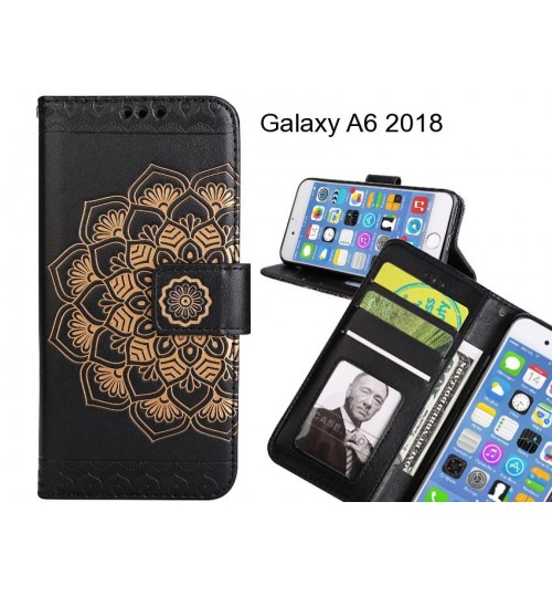 Galaxy A6 2018 Case mandala embossed leather wallet case 3 cards lanyard