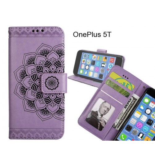 OnePlus 5T Case mandala embossed leather wallet case 3 cards lanyard
