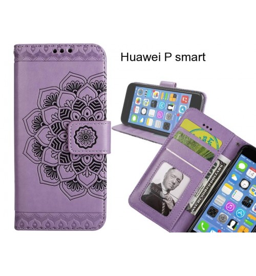Huawei P smart Case mandala embossed leather wallet case 3 cards lanyard