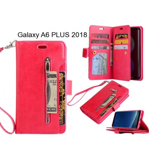 Galaxy A6 Plus 2018 Case 10 Cards Slots Wallet Leather Case With Zip - Red