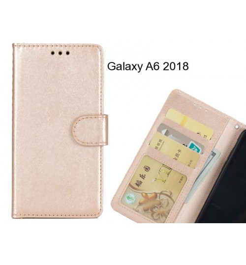 Galaxy A6 2018  Case Magnetic Flip Leather Wallet Case - Gold