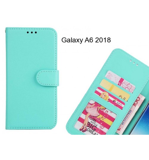 Galaxy A6 2018  Case Magnetic Flip Leather Wallet Case - Green