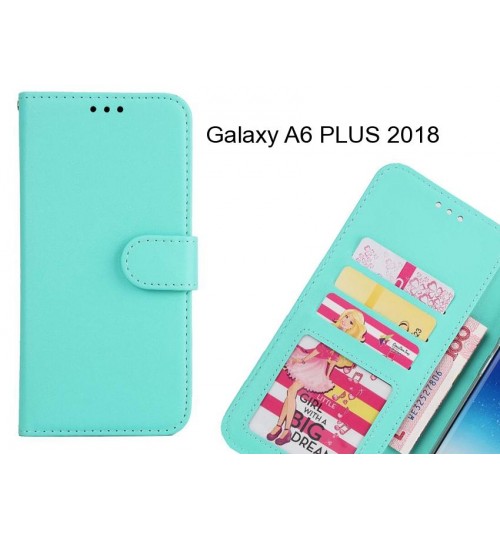 Galaxy A6 Plus 2018  Case Magnetic Flip Leather Wallet Case - Green