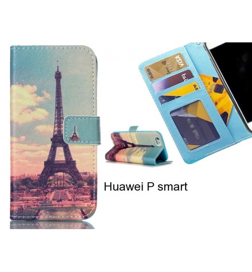 Huawei P smart case 3 card leather wallet case printed ID