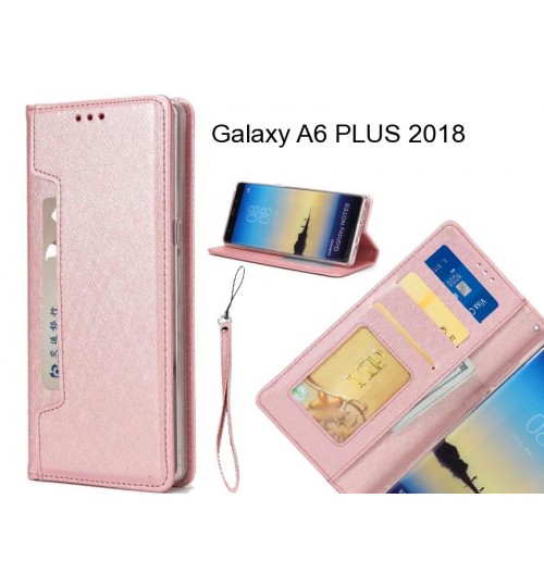 Galaxy A6 Plus 2018 Case Silk Texture Leather Wallet Case 4 Cards 1 Id Magnet - Rose Gold