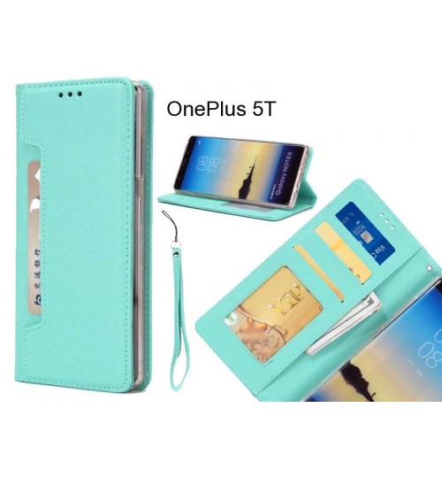 Oneplus 5t Case Silk Texture Leather Wallet Case 4 Cards 1 Id Magnet - Green
