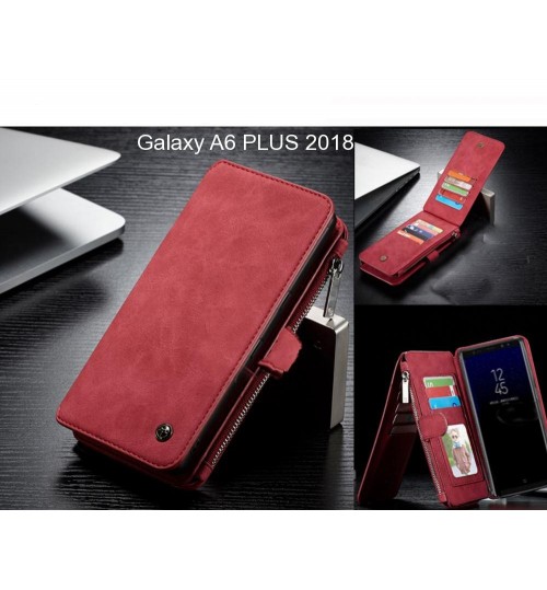 Galaxy A6 Plus 2018 Case Retro Flannelette Leather Case Multi Cards Zipper - Red
