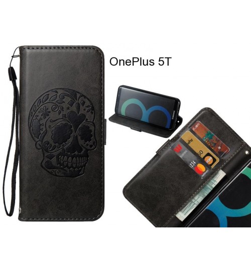 OnePlus 5T case skull fine vintage leather wallet case cover