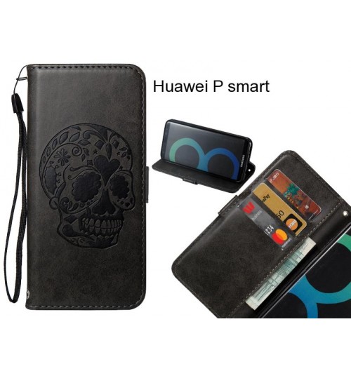 Huawei P smart case skull fine vintage leather wallet case cover