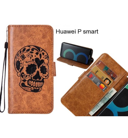 Huawei P smart case skull fine vintage leather wallet case cover