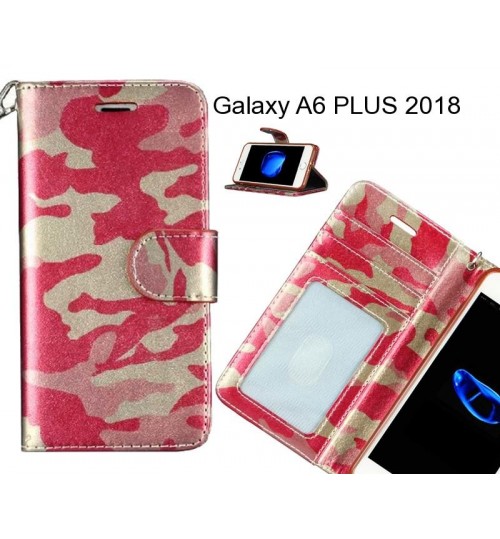 Galaxy A6 Plus 2018 Case Camouflage Leather Wallet Case Cover - Red
