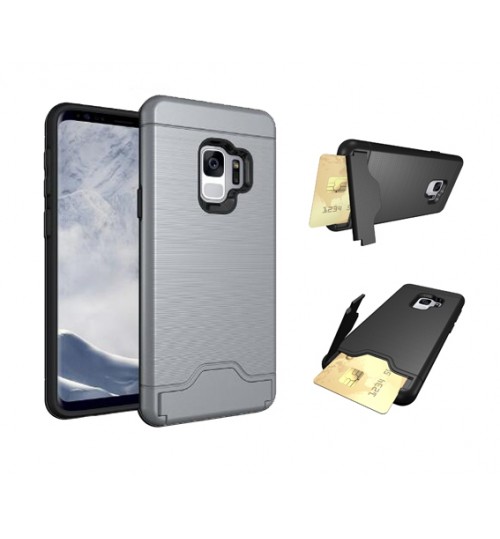 Galaxy A8 plus 2018 case impact proof hybrid card clip Brushed Metal Texture