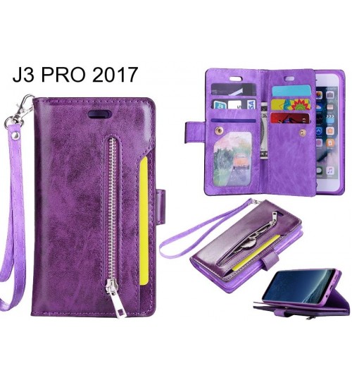 J3 PRO 2017 case 10 cardS slots wallet leather case with zip