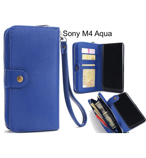 Sony M4 Aqua Coin Wallet Case Full Wallet Leather Case - Dark Blue