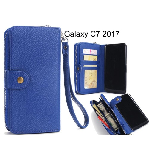 Galaxy C7 2017 Coin Wallet Case Full Wallet Leather Case - Dark Blue