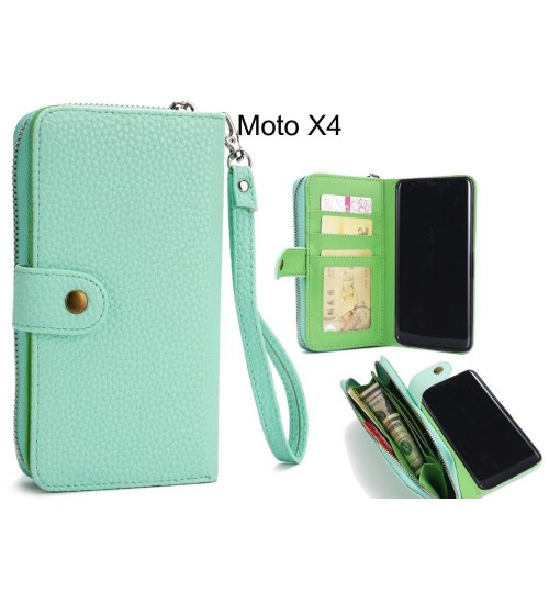 Moto X4 Coin Wallet Case Full Wallet Leather Case - Green