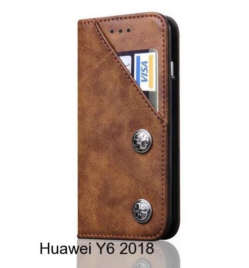 Huawei Y6 2018 Case ultra slim retro leather wallet case 2 cards magnet