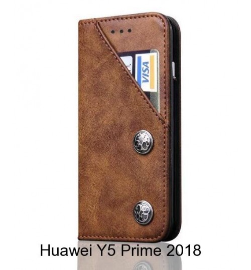 Huawei Y5 Prime 2018 Case ultra slim retro leather wallet case 2 cards magnet