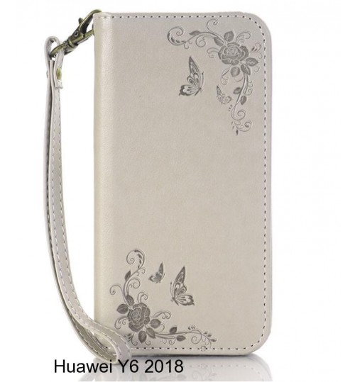 Huawei Y6 2018 CASE Premium Leather Embossing wallet Folio case