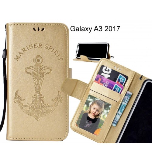 Galaxy A3 2017 Case Wallet Leather Case Embossed Anchor Pattern