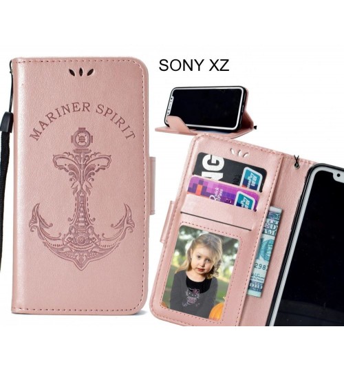 SONY XZ Case Wallet Leather Case Embossed Anchor Pattern