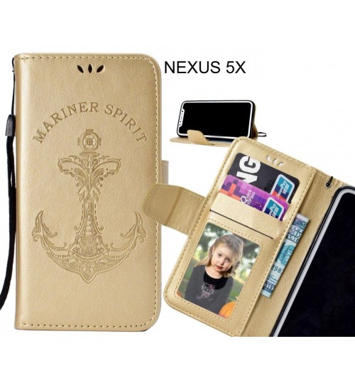 NEXUS 5X Case Wallet Leather Case Embossed Anchor Pattern