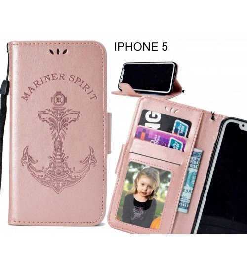 IPHONE 5 Case Wallet Leather Case Embossed Anchor Pattern