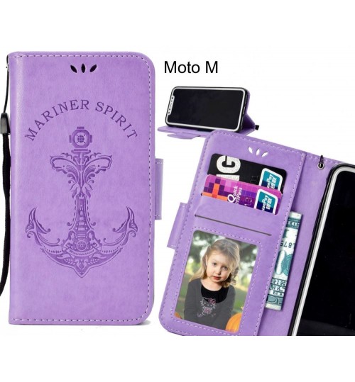 Moto M Case Wallet Leather Case Embossed Anchor Pattern