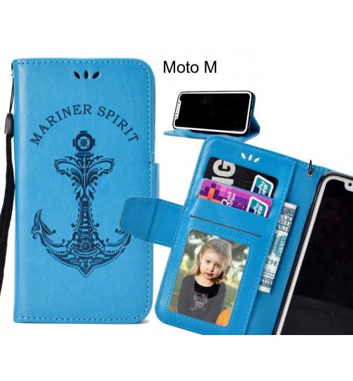 Moto M Case Wallet Leather Case Embossed Anchor Pattern