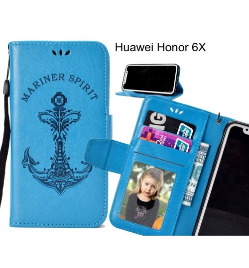 Huawei Honor 6X Case Wallet Leather Case Embossed Anchor Pattern