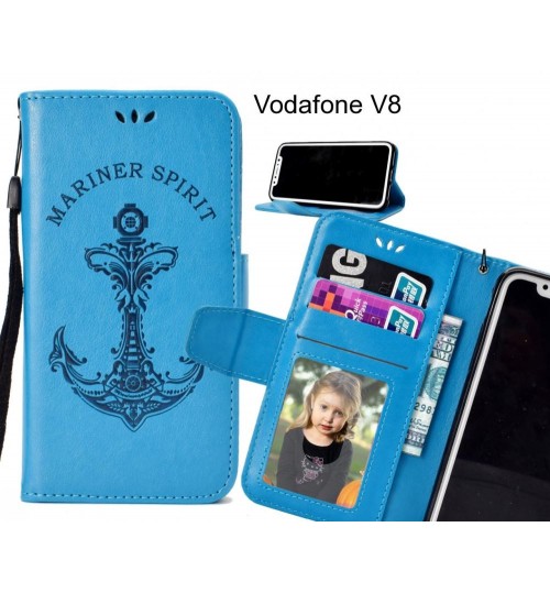 Vodafone V8 Case Wallet Leather Case Embossed Anchor Pattern