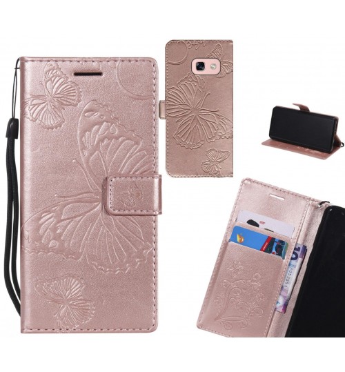 Galaxy A3 2017 Case Embossed Butterfly Wallet Leather Case - Rose Gold