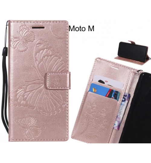Moto M Case Embossed Butterfly Wallet Leather Case - Rose Gold