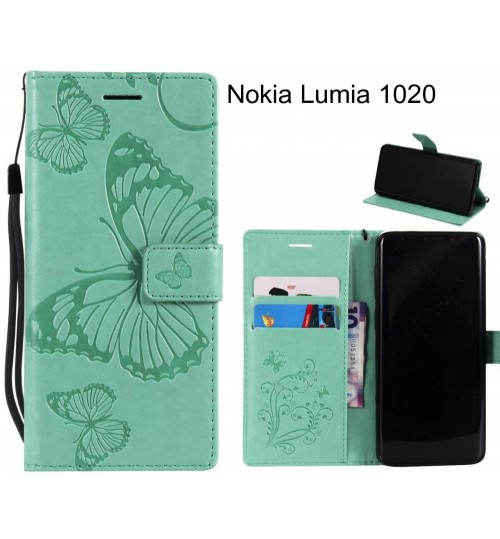 Nokia Lumia 1020 Case Embossed Butterfly Wallet Leather Case - Green