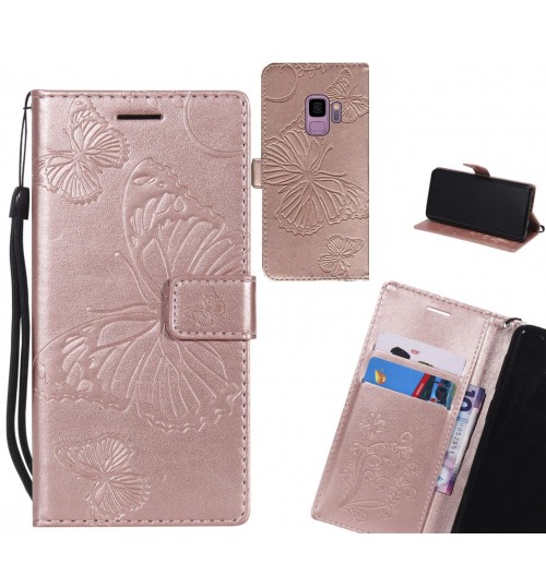 Galaxy S9 Case Embossed Butterfly Wallet Leather Case - Rose Gold