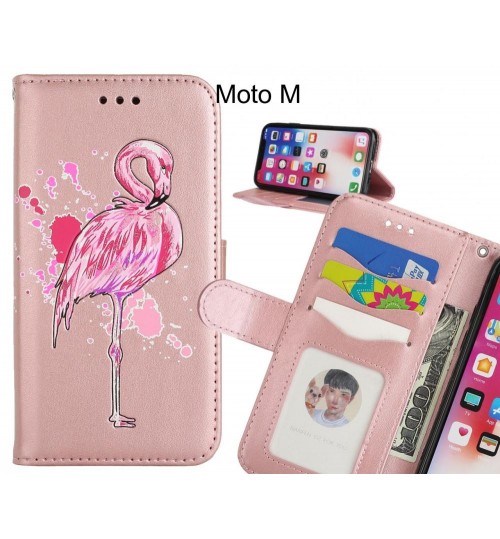 Moto M case Embossed Flamingo Wallet Leather Case