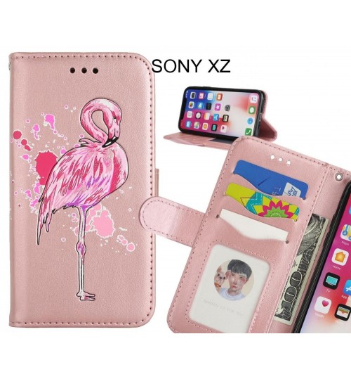 SONY XZ case Embossed Flamingo Wallet Leather Case