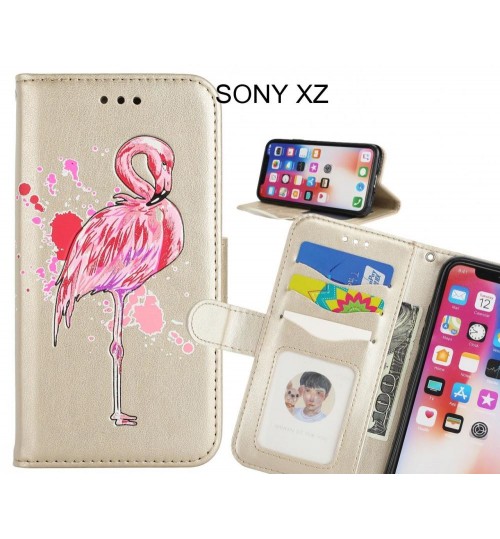 SONY XZ case Embossed Flamingo Wallet Leather Case