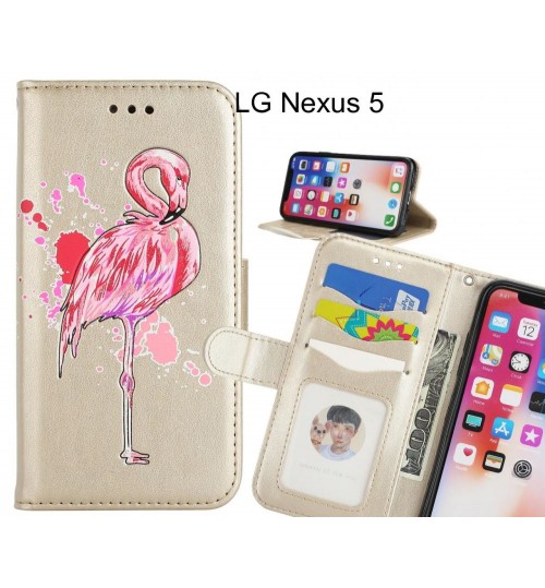 LG Nexus 5 case Embossed Flamingo Wallet Leather Case