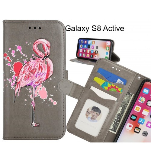 Galaxy S8 Active case Embossed Flamingo Wallet Leather Case