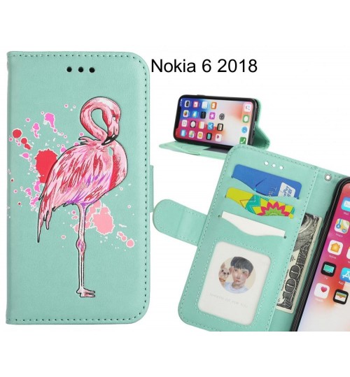 Nokia 6 2018 case Embossed Flamingo Wallet Leather Case