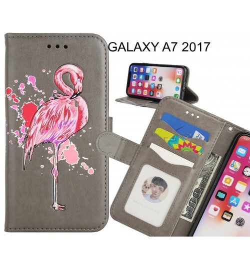 GALAXY A7 2017 case Embossed Flamingo Wallet Leather Case