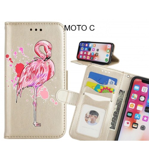 MOTO C case Embossed Flamingo Wallet Leather Case