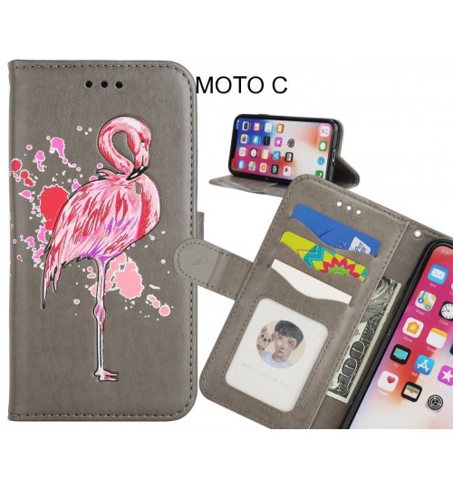 MOTO C case Embossed Flamingo Wallet Leather Case