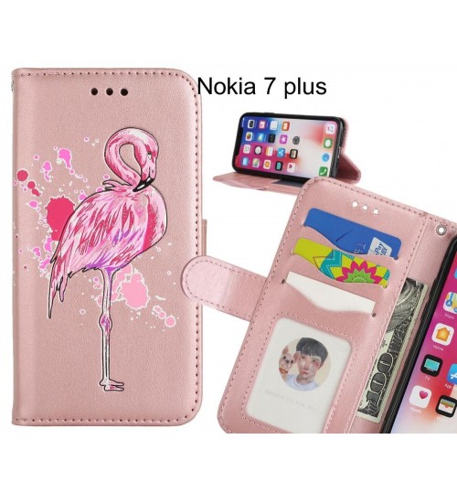 Nokia 7 plus case Embossed Flamingo Wallet Leather Case