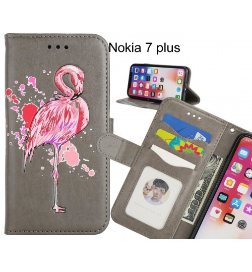 Nokia 7 plus case Embossed Flamingo Wallet Leather Case