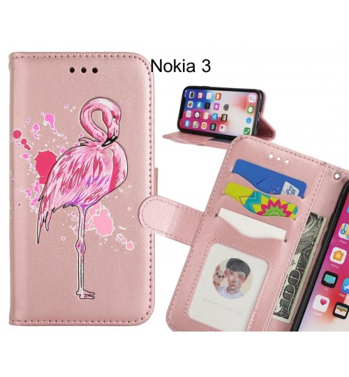 Nokia 3 case Embossed Flamingo Wallet Leather Case