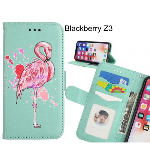 Blackberry Z3 case Embossed Flamingo Wallet Leather Case