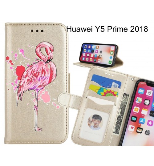 Huawei Y5 Prime 2018 case Embossed Flamingo Wallet Leather Case